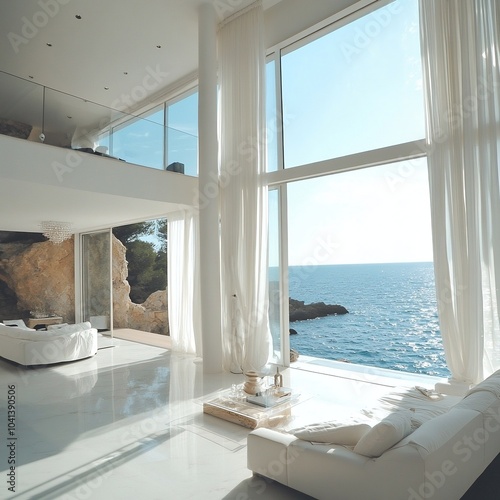 Beautiful design of villa for a house by the sea interior luxury photo