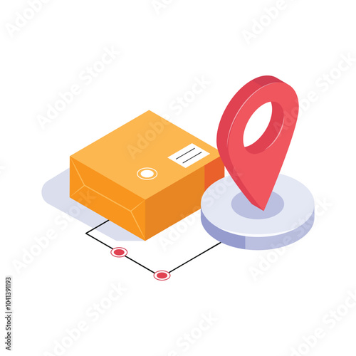Delivery package with a location pin indicating its destination