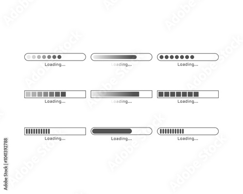 Collection Loading bar status icon. Vector illustration. Set of vector loaded icons. Download progress. Donload or Upload.