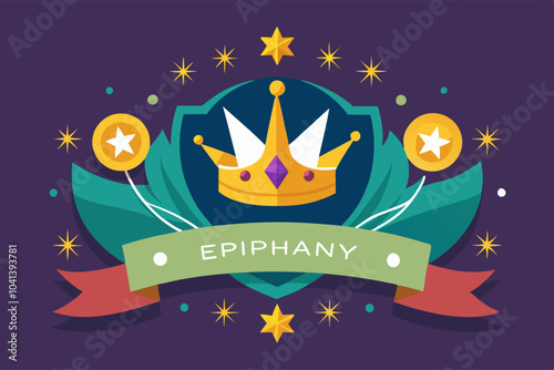 Epiphany celebration concept with starry crown design for holiday card or poster