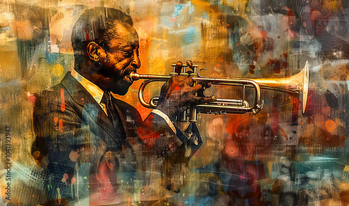 Miles Davis Inspired Trumpet Player: Abstract Jazz Portrait  photo