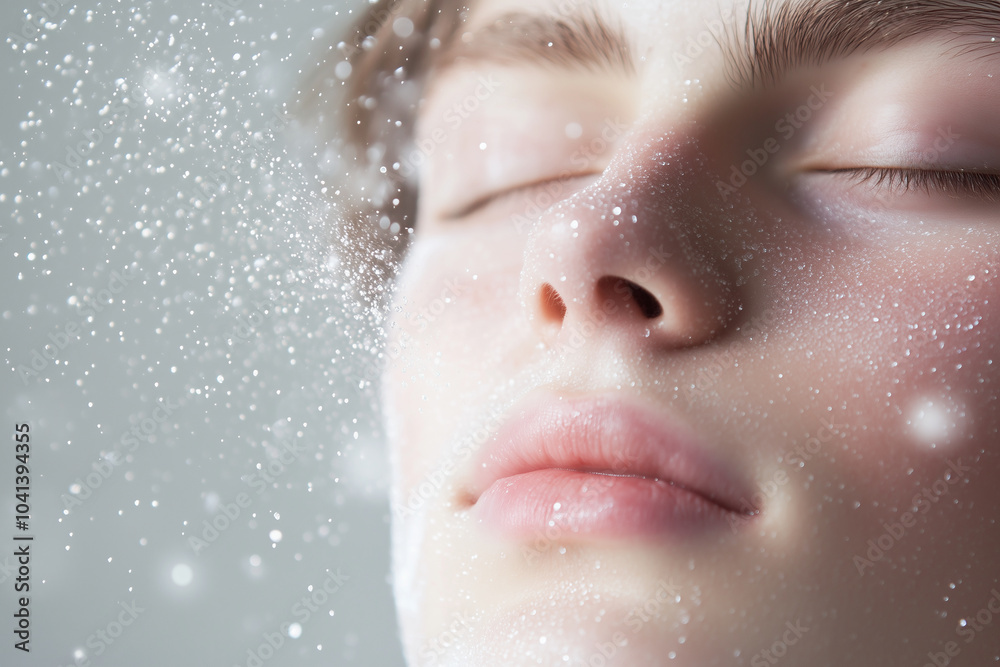 Serene profile of woman gently exhaling fine mist, beautifully showcasing tranquility and calm beauty. Generative AI Serene profile of woman gently exhaling fine mist, beautifully showcasing tranquility and calm beauty. Generative AI