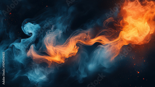 mesmerizing swirl of glowing orange and blue smoke creates captivating visual