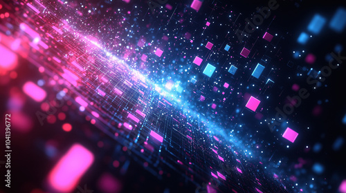 Wallpaper Mural Vibrant digital landscape with glowing cubes and particles in motion Torontodigital.ca