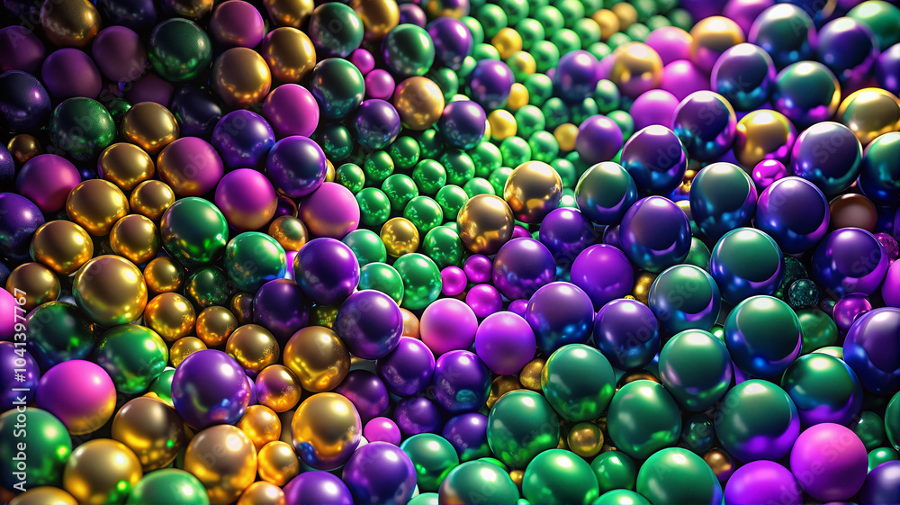 Mardi Gras Beads Clustered in Purple, Green, and Gold Mardi Gras Beads Clustered in Purple, Green, and Gold