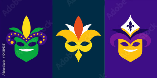 Colorful mardi gras mask icons - festive carnival celebration design for print and posters