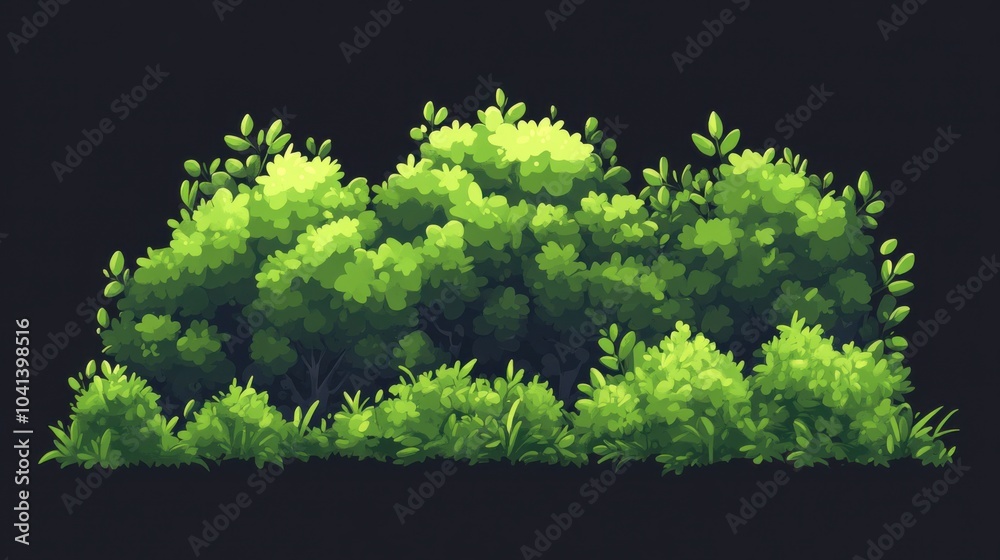Lush Cartoon Style Bushes and Shrubs in Green Tones