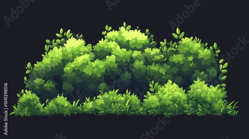Obraz na płótnie Lush Cartoon Style Bushes and Shrubs in Green Tones w salonie