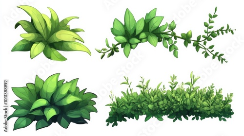 Obraz na płótnie Cartoon Style Green Foliage Bushes for Illustration w salonie