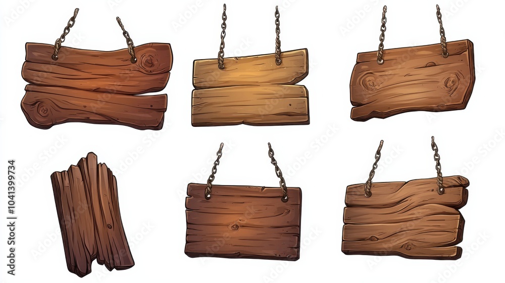 Wooden Signboard Collection in Cartoon Style