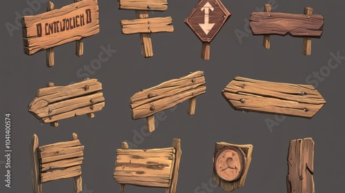 Obraz na płótnie Wooden Signboards in Cartoon Style on Isolated Background w salonie