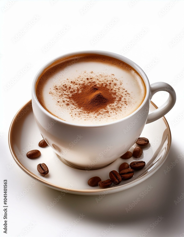 A cup of cappuccino coffee with milk froth and cocoa A cup of cappuccino coffee with milk froth and cocoa