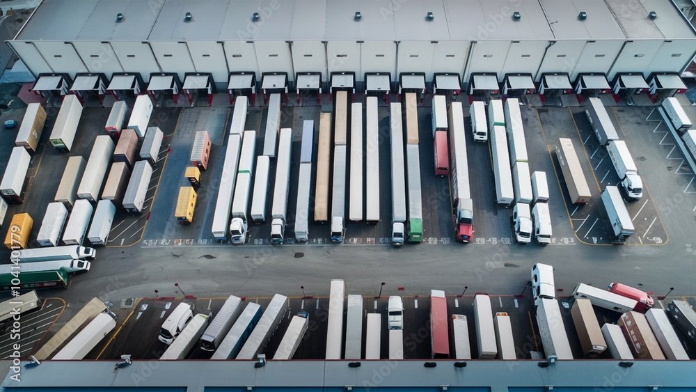 Logistics Center with Trucks and Trailers from Above Logistics Center with Trucks and Trailers from Above