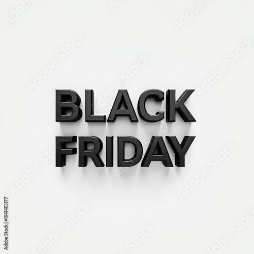 Minimalistic black 3D Black Friday text on a white background. Perfect for modern holiday sale promotions, retail marketing, banners, or social media advertisements for Black Friday discounts and deal