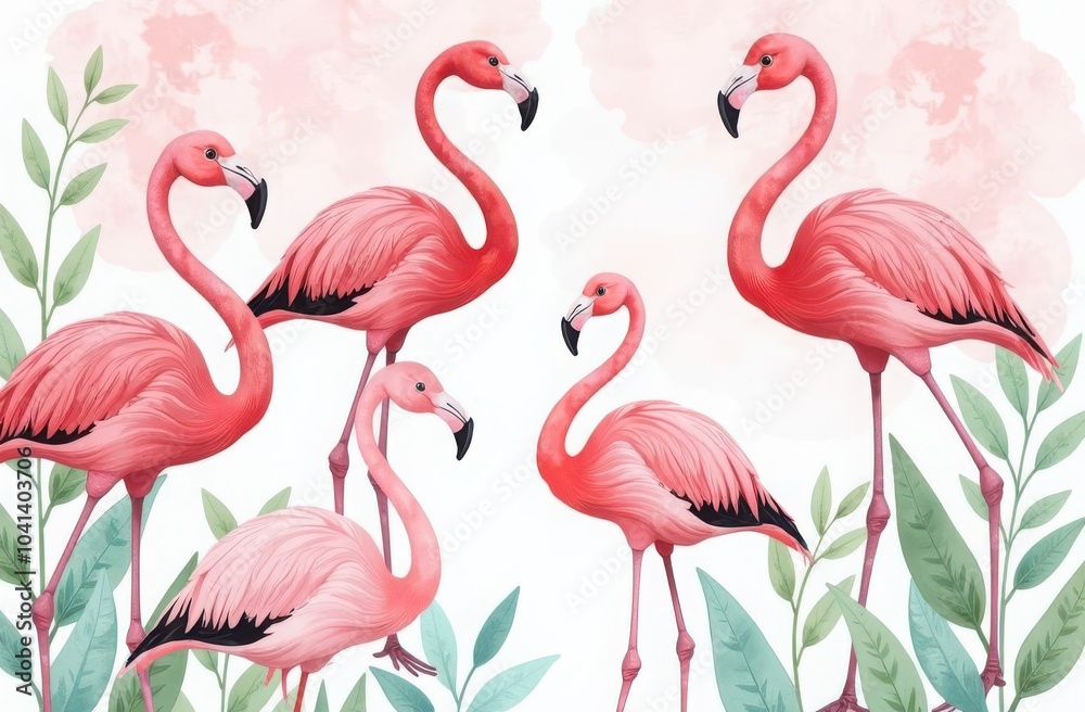 Fototapeta premium pink flamingo birds background