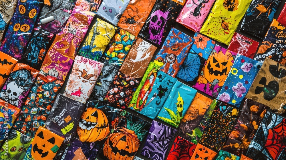 Naklejka premium Colorful Halloween Candy Wrapper Collection Display
