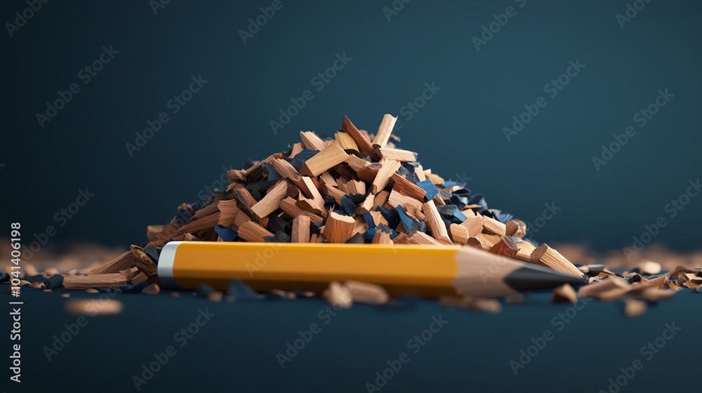 Pile of brightcolored pencil shavings next to a yellow pencil, pencil shavings, colorful and creative Pile of brightcolored pencil shavings next to a yellow pencil, pencil shavings, colorful and creative