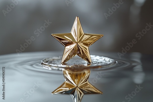 A Golden Star Floating on Water with a Reflection photo