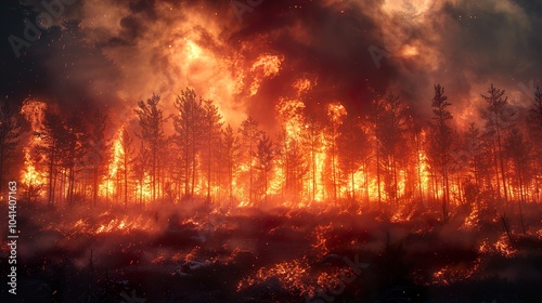 Fiery Inferno: Forest Fire Engulfs Trees in a Dramatic Blaze