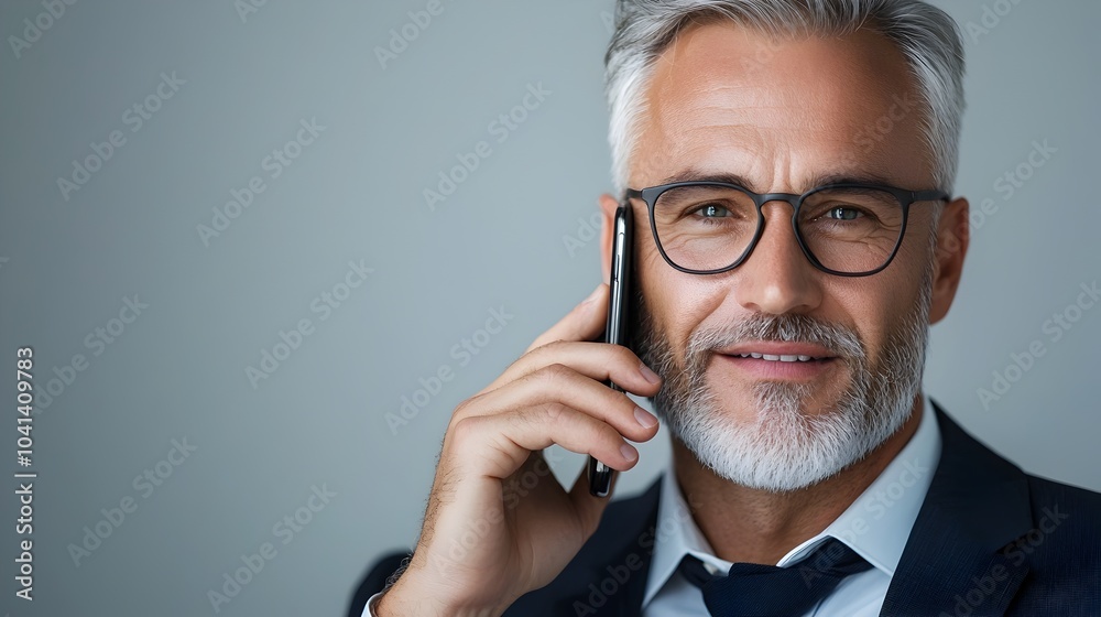 Confident and Thoughtful Mature Professional Businessman in Suit Carefully Considering Something While Using His Cellphone Isolated on White Background Confident and Thoughtful Mature Professional Businessman in Suit Carefully Considering Something While Using His Cellphone Isolated on White Background