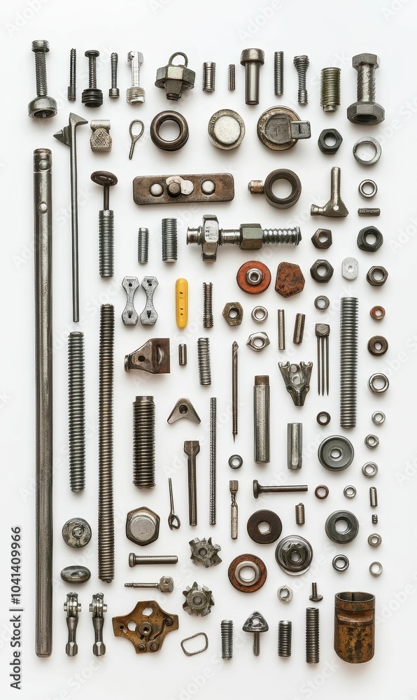 Assortment of metal hardware arranged on white. Assortment of metal hardware arranged on white.