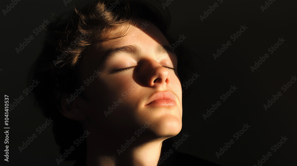 Portrait of a Person with Eyes Closed, Half in Shadow Portrait of a Person with Eyes Closed, Half in Shadow