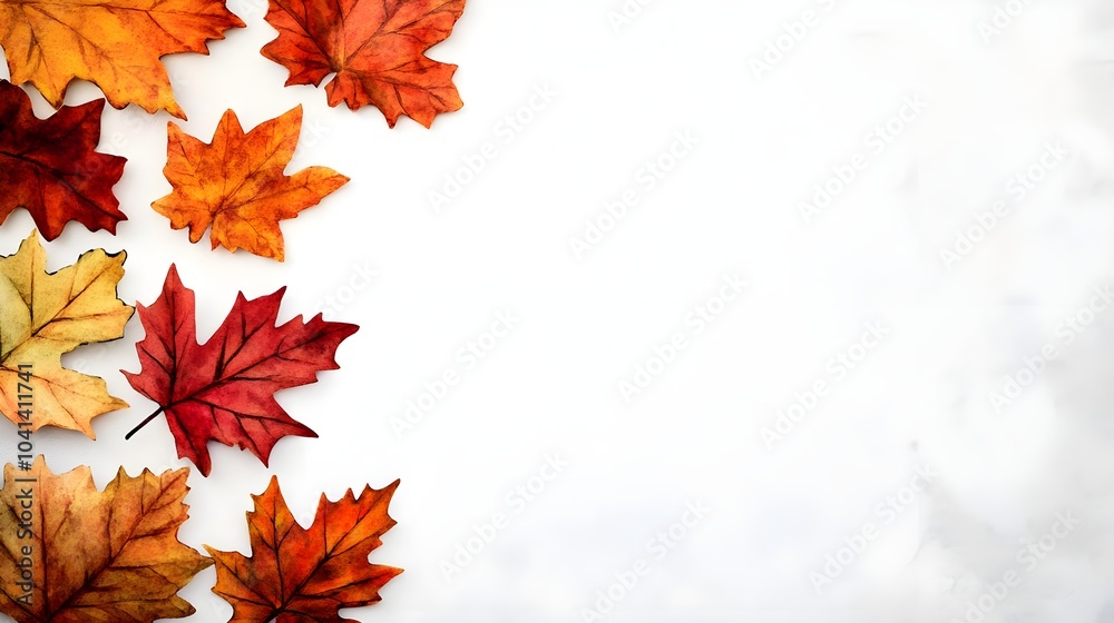 Fototapeta premium Autumn Leaves Border White Background