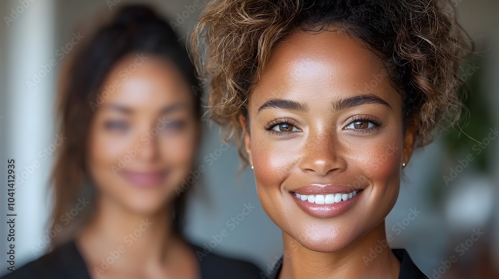 Vibrant and Confident African American Woman with Naturally Curly Hair Smiling Brightly Against a White Background Vibrant and Confident African American Woman with Naturally Curly Hair Smiling Brightly Against a White Background