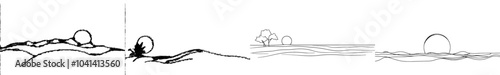 Sunny ocean view with single continuous line art. Sea voyage sunrise holiday tropical luxury journey sunset sketch outline drawing modern illustration