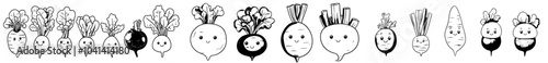 Colorful and monochrome drawings of maca, a Peruvian ginseng