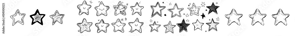 Obraz premium Doodle collection of hand drawn stars. The illustrations are scribbled from start to finish.