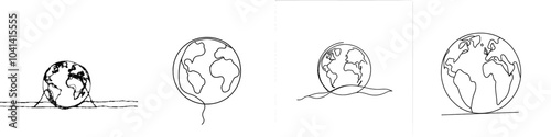 The continuous earth line drawing symbol. World map insignia drawn by hand. Stock modern illustration isolated on white.