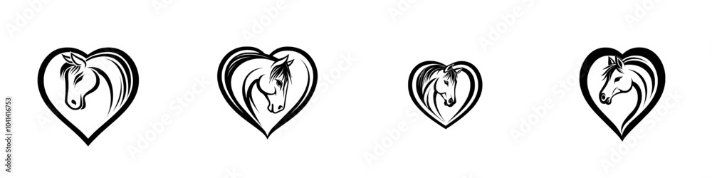 Heart of a horse icon. Split name frame illustration sign. Horse monogram symbol. Heart of a horse icon. Split name frame illustration sign. Horse monogram symbol.