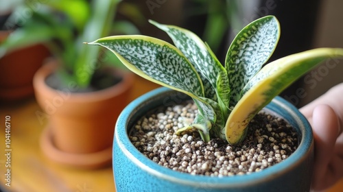 Houseplant care in spring including repotting and proper planting techniques Utilizing small pebbles hydrogranules and clay granules for effective drainage in pots
