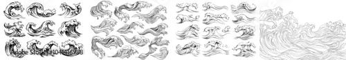 A set of ocean wave doodle elements for modern illustration
