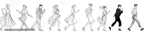 Sketch of people dancing on a white background isolated on a modern background