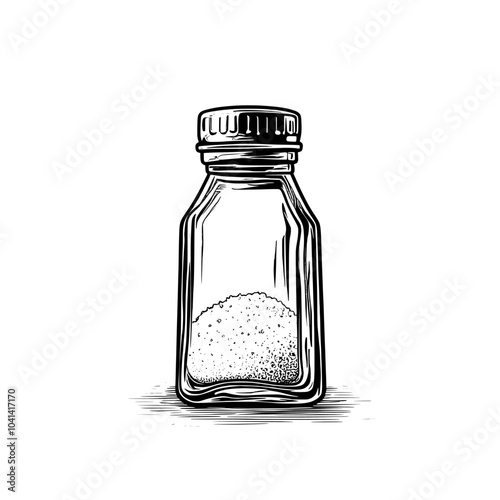 Modern illustration of salt shaker outline. Black line glass container with powder or grain salt and pepper seasoning spices to add salty flavor to food while cooking, home and restaurant utensil.