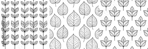 The seamless pattern is composed of herb leaves drawn in black and white and surrounded by a transparent background.