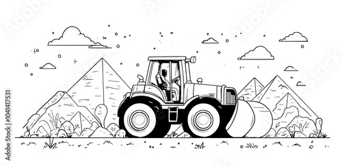 Sketch of asphalt roller. Handwritten doodle modern illustration with construction machinery. Monochrome linear illustration. Concept of building and repairing new road.