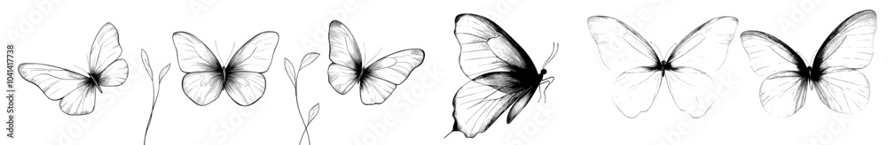 Φωτογραφία Four sets of butterflies: butterfly line, minimal butterfly, minimal tattoo, abstract butterfly, line tattoo, minimalist butterfly