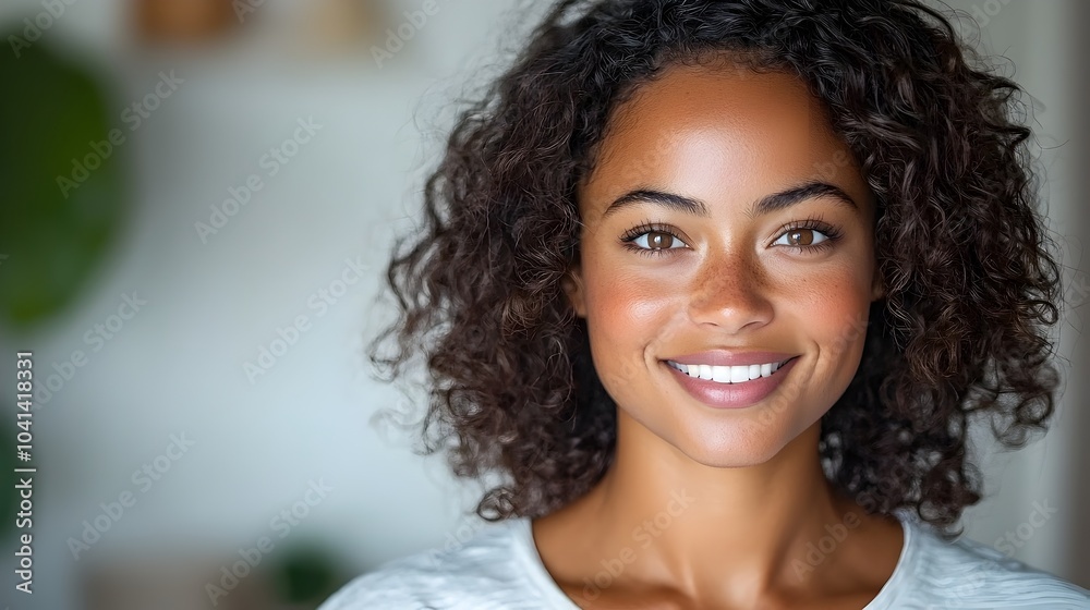 Portrait of a confident and cheerful young African American woman with curly hair standing with a bright smile and positive energy wearing a casual t shirt and posing against a clean white background Portrait of a confident and cheerful young African American woman with curly hair standing with a bright smile and positive energy wearing a casual t shirt and posing against a clean white background