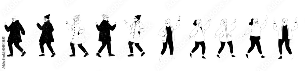 An illustration of a senior couple dancing, embracing, and holding hands. Senior Valentine's day theme. Cute old characters perform. Simple hand drawn line and flat modern design. An illustration of a senior couple dancing, embracing, and holding hands. Senior Valentine's day theme. Cute old characters perform. Simple hand drawn line and flat modern design.