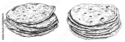 Design of a Mexican tortilla hand drawn with engraving. Modern illustration.
