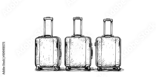 Continous line sketch of travel suitcase on white background. Travel suitcase with wheels and retractable handle. Modern illustration.