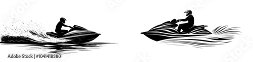An isolated modern flat monochrome scooter jetski. Jet ski motorcycle. Water sports equipment. Editable black and white line art illustration. Simple outline illustration for your website.