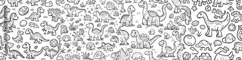 Cute dinosaur baby outline pattern. Monochrome outline illustration.