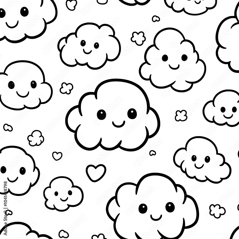 Obraz premium This seamless pattern features doodle clouds on a white background. Another seamless pattern featuring linear clouds.