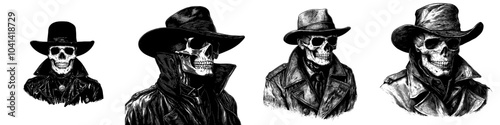 The illustration depicts a skeleton wearing a jacket and hat