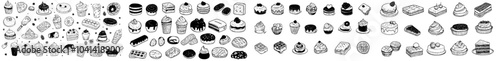 Set of modern vintage icons of desserts and bakeries