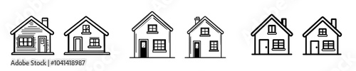 Modern flat object image of a small town. Houses and places for living. Editable thin line icon. Simple cartoon graphic illustration.